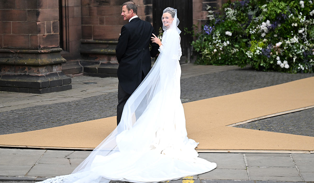 Olivia Henson arrives at the wedding of The Duke of Westminster and Miss Olivia Henson at Chester Cathedral. Pic: WireImage
