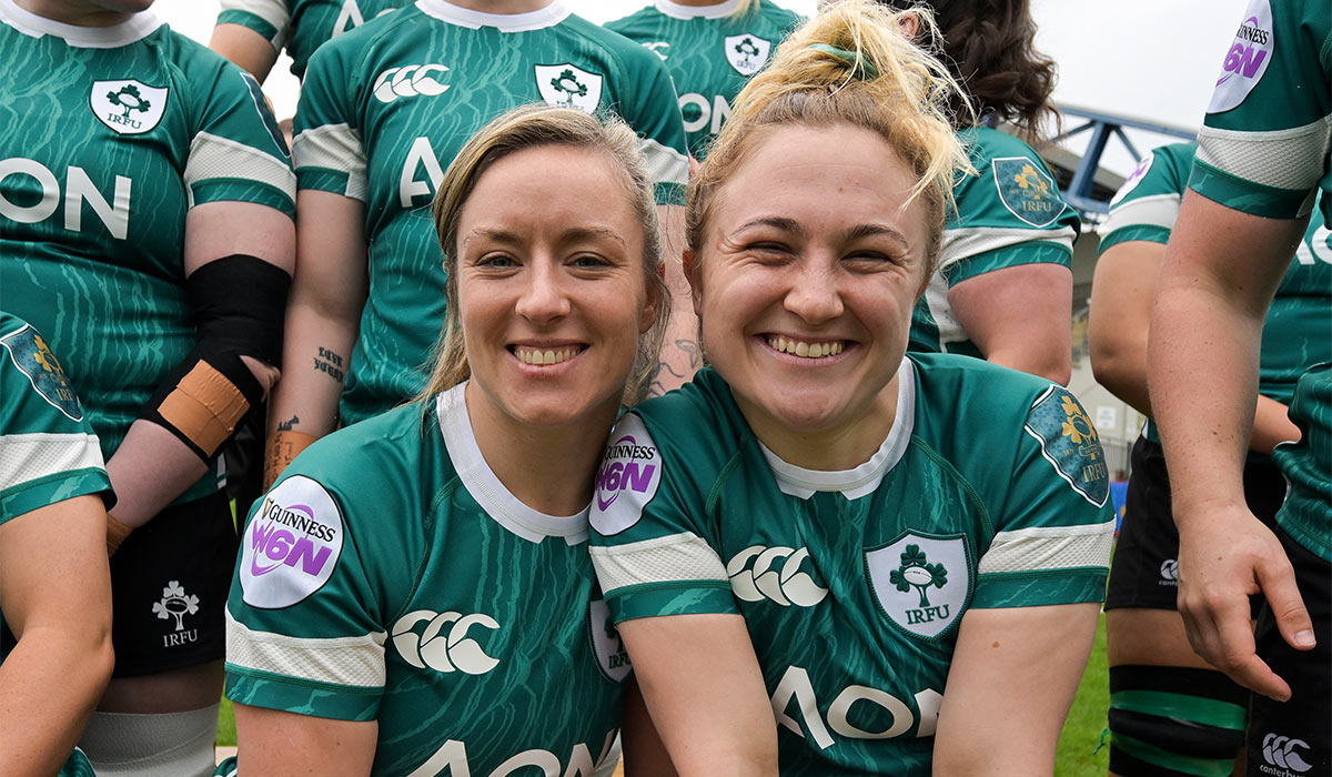Ireland's Edel McMahon and Neve Jones - Ireland Women's Rugby Captain's Run, Stadio Sergio Lanfranchi, Parma Italy. Pic: INPHO/Giuseppe Fama