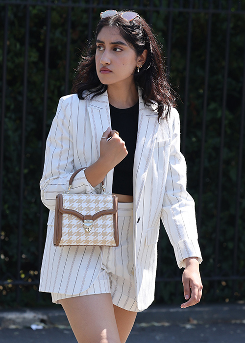 Ambika Mod arrives at day thirteen of the Wimbledon Tennis Championships. Pic: GC Images