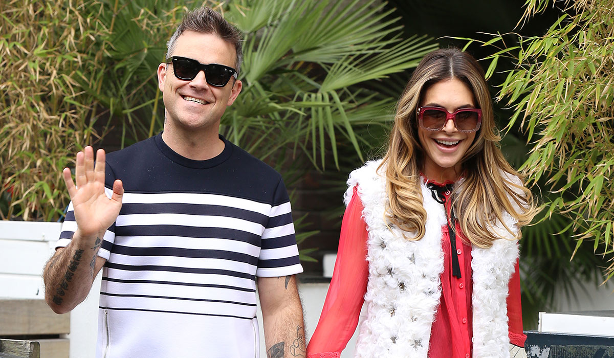 Robbie Williams and Ayda Field seen leaving the ITV Studios after she appeared on Loose Women. Pic: GC Images