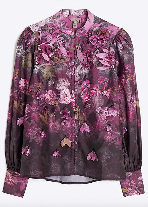 Purple 3D Floral Long Sleeve Blouse. Pic: River Island