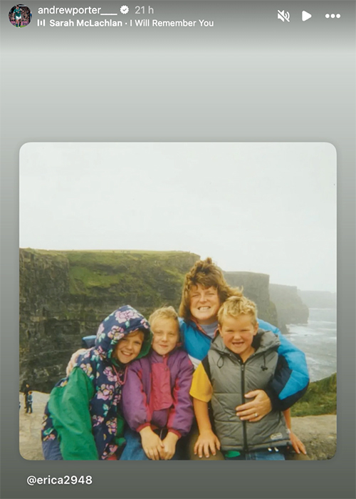 Andrew Porter and his sisters have remembered their mum on the anniversary of her death. Pic: Andrew Porter / Instagram