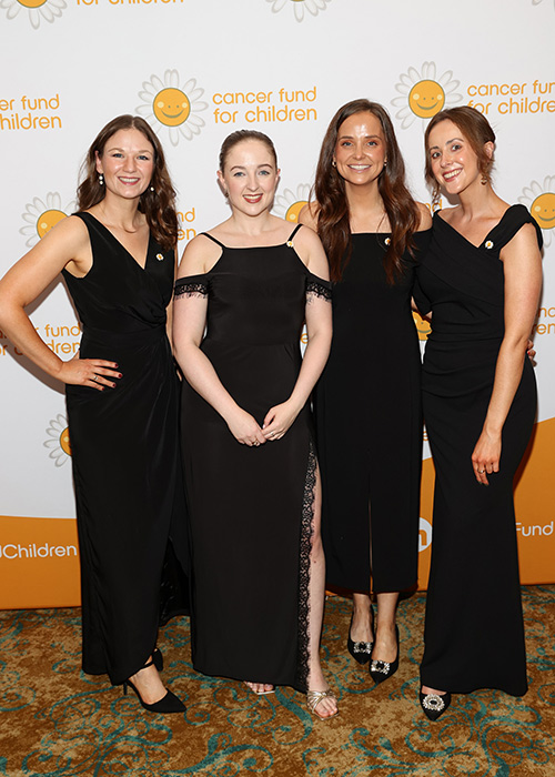 Rachel Fullam, Chloe Peoples, Emma Barker and Nora Brennan at the Cancer Fund for Children Daisy Ball 2025 at the Intercontinental Hotel,Ballsbridge ,Dublin. Pic: Brian McEvoy