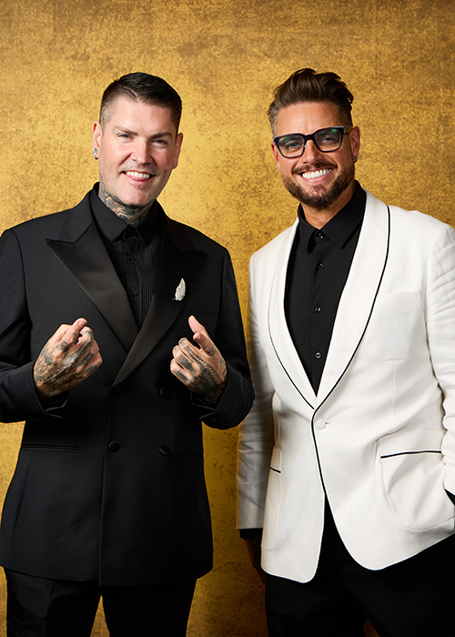 LONDON, ENGLAND - SEPTEMBER 10: (EXCLUSIVE COVERAGE) Shane Lynch and Keith Duffy poses in the studio during the NTA's 2025 at The O2 Arena on September 10, 2025 in London, England. (Photo by Tristan Fewings/Getty Images for NTA's)