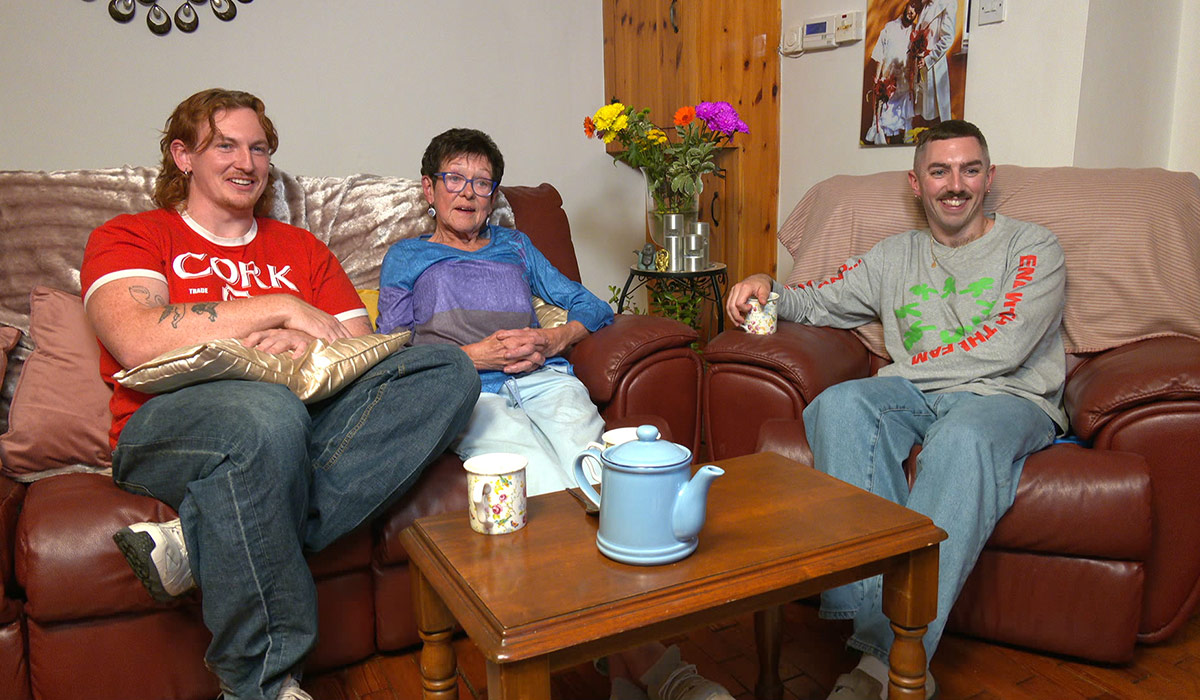 PJ Kirby and Kevin Twomey from, I’m Grand Mam, with PJ’s legendary Mammy, Nuala. Pic: Virgin Media