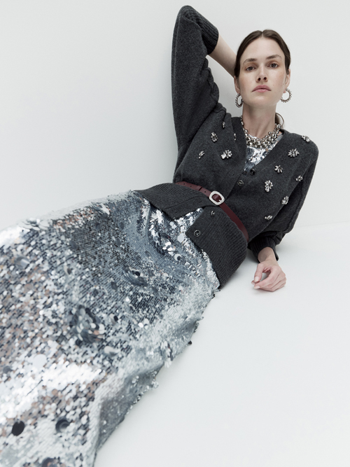 M&S Collection Cardigan €65, M&S Collection Top €54, M&S Collection Skirt €78. Pic: Marks and Spencer