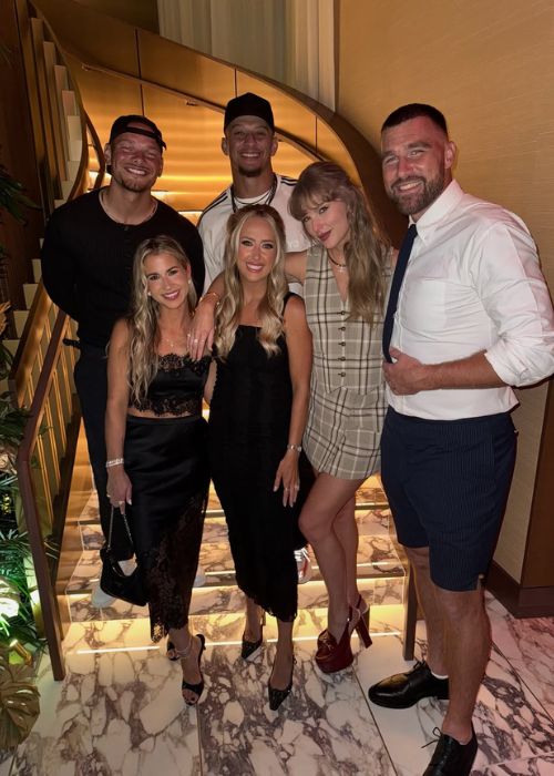 Travis Kelce with Taylor Swift at Patrick Mahome's 30th birthday party. Pic: Kane Brown / Instagram