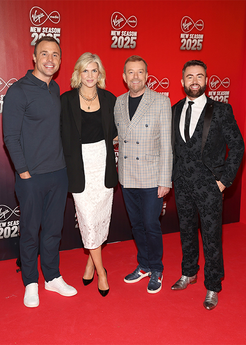 Tommy Bowe, Muireann O'Connell, Alan Hughes and Deric Hartigan at the Virgin Media Television new season schedule launch at The Stella Cinema in Dublin. Pic: Brian McEvoy