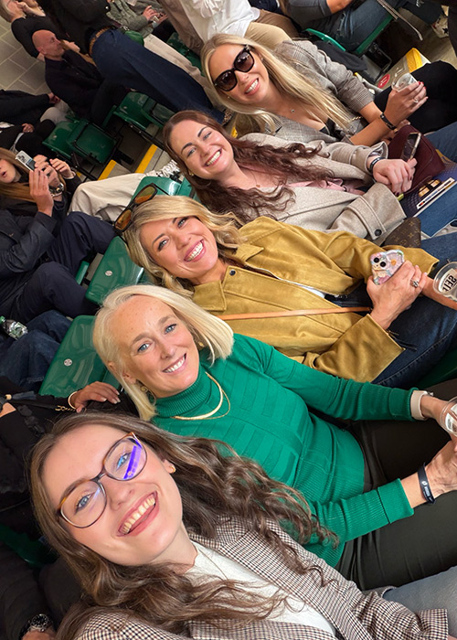 Bryony, Sinead Kissane, Ger Treacy, Breda Graham, and Avril Kelly Carter at the Women's Rugby World Cup final in London. Pic: Supplied