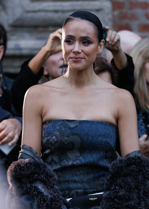 Nathalie Emmanuel arrives at the Giorgio Armani fashion show. Pic: Shutterstock
