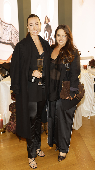 Carlota Rodben and Roisin Scanlan at the M&S Irish Fashion Week Opening Dinner at the Irish Georgian Society. Pic: Kieran Harnett