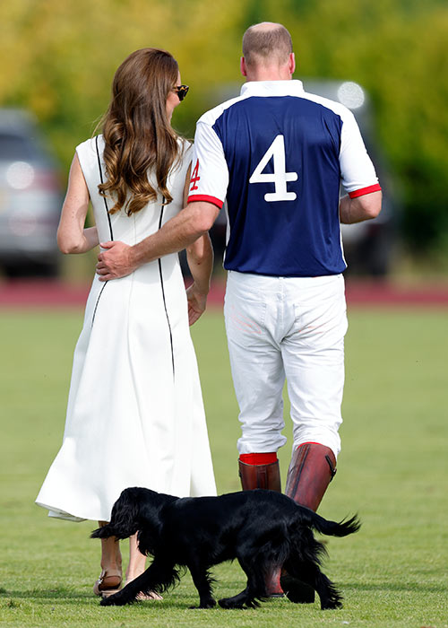 Catherine, Duchess of Cambridge and Prince William, Duke of Cambridge, with their dog 'Orla', attend the Out-Sourcing Inc. Royal Charity Polo Cup. Pic: Getty Images