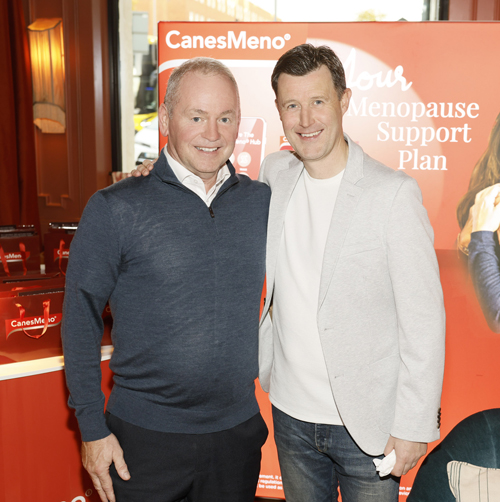 Neville Moore and Alan Cawley at the launch of CanesMeno®, a new educational hub and product range from the makers of Canesten. Pic: Kieran Harnett
