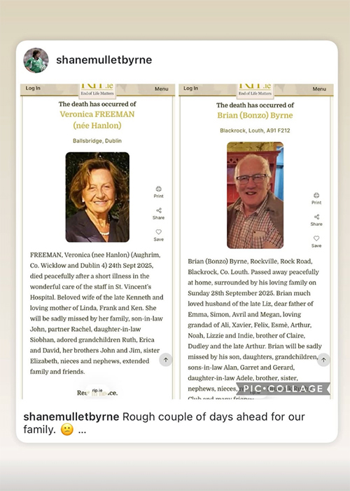 Shane Byrne's grieving the loss of his aunty Veronica Freeman and uncle Brian Byrne. Pic: Shane Byrne / Instagram