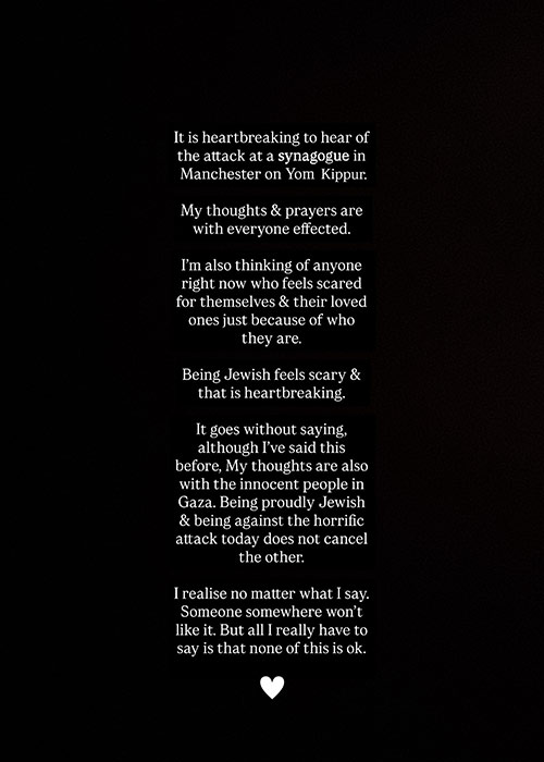 Stacey Solomon says 'being Jewish feels scary' in emotional social media post after Manchester synagogue attack